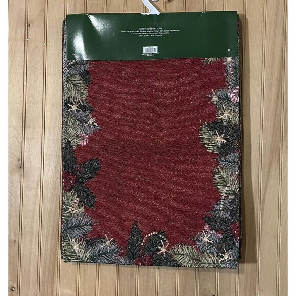 Nicole Christmas Tapestry Table Runner 13" x 72" Made in India - Picture 2 of 4